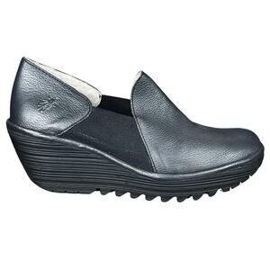 Fly London Women’s Yua Grey Leather Slip On Wedge Shoes Size 40 US 9